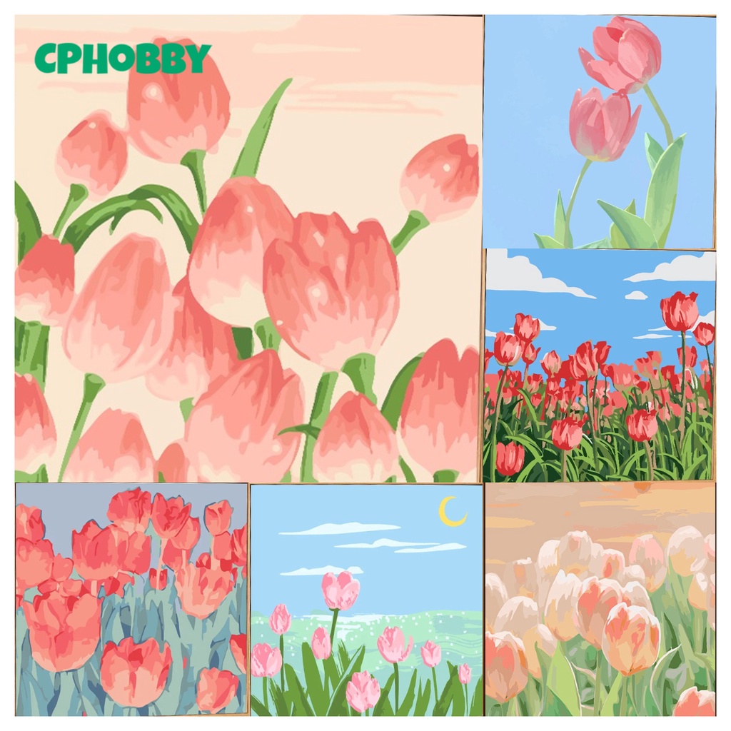 Bộ Tranh Đính Đá 5d Tự Làm Hình Hoa tulip 30x30cm 40x40cm 50x50cm Trang Trí Phòng Ngủ