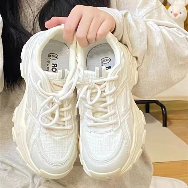 Giày Thể Thao Da pu Mũi Tròn Màu Trắng Phong Cách Hàn Quốc Cho Nữ