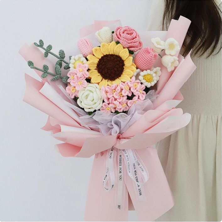 Jh Hàng Có Sẵn Bó Hoa Len Dệt Thủ Công diy Làm Quà Tặng Sinh Nhật Cho Bạn Gái Bó Hoa Cúc Gi an Len Th Cng Xinh Xn Cho N