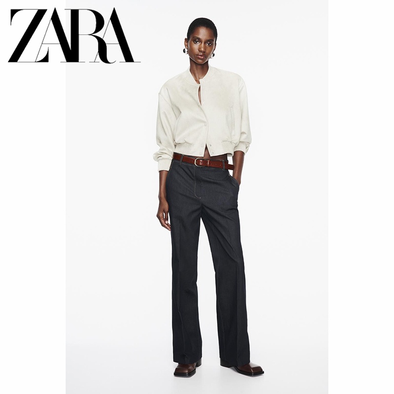 Zara Áo Khoác bomber Da Lộn Thời Trang Cá Tính Cho Nữ