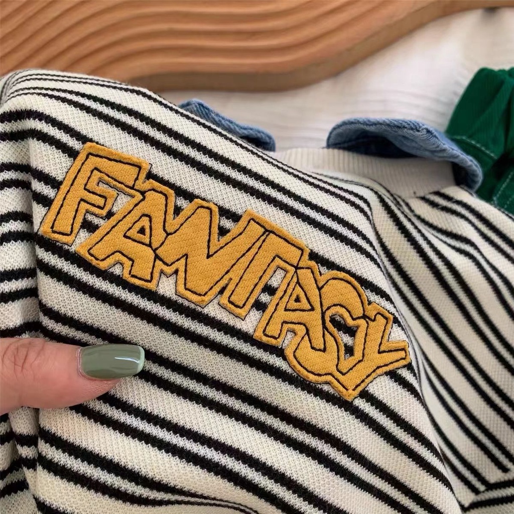 Áo Khoác denim Có Mũ Trùm Với Họa Tiết Sọc Ngang Mới Cho Bé Trai