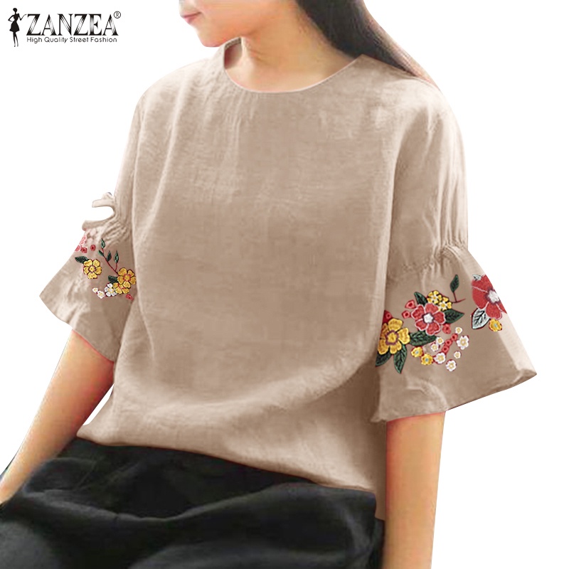 Zanzea Áo Nữ Tay Lửng Cổ Tròn Thời Trang Hàn Quốc