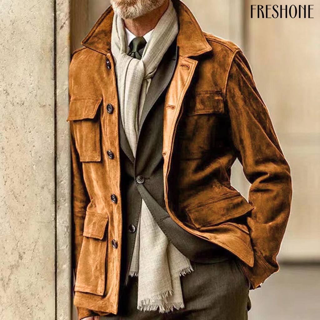 Áo Khoác Màu Trơn Nhiều Túi Phong Cách retro Thời Trang Mùa Đông Cá Tính Dành Cho Nam