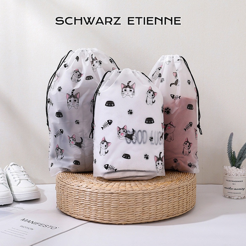 Schwarz etienne Túi Dây Rút In Hình Hoạt Hình Giản Dị Thời Trang