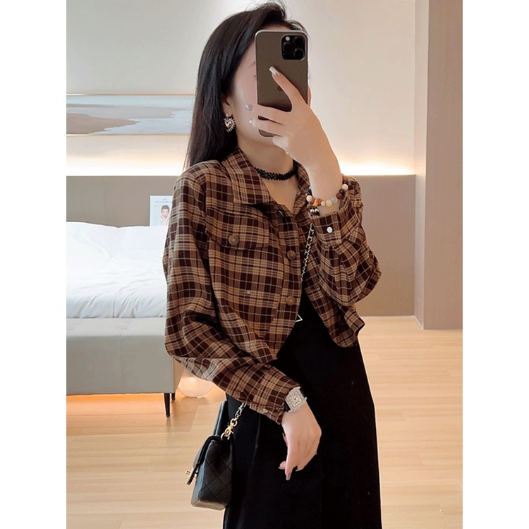 Áo Khoác Sơ Mi Ngắn Tay Dài Họa Tiết Kẻ Sọc Thời Trang Xuân Thu Phong Cách Mới 2023