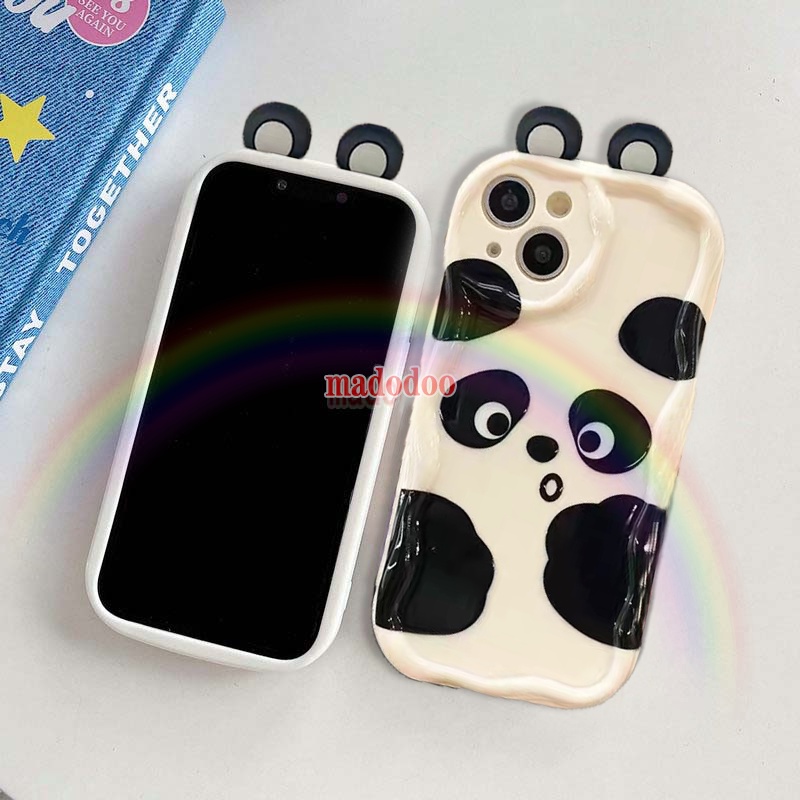 Soft Casing Samsung Galaxy S24 S23 Ultra S22 Plus S21 S20 FE 5G A11 A50 A30S A50S A10S A20S A20 A30 A31 A51 A71 4G A21S A02S A03S M11 Cream Edge Fine Hole Cute Cartoon 3D Panda Ear Airbag Shockproof Phone Case 1NY 54