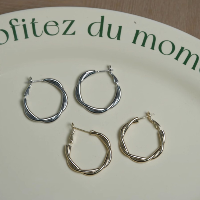 We flower Bông Tai Mạ Bạc 925 Hình Tròn Xoắn Lớn Phong Cách Hàn Quốc Không Gây Dị Ứng Thời Trang Cho Nữ