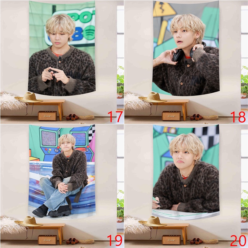 Thảm Treo Tường polyester In Hình bts v kim tae hyung  Có Kẹp Trang Trí Phòng Ngủ