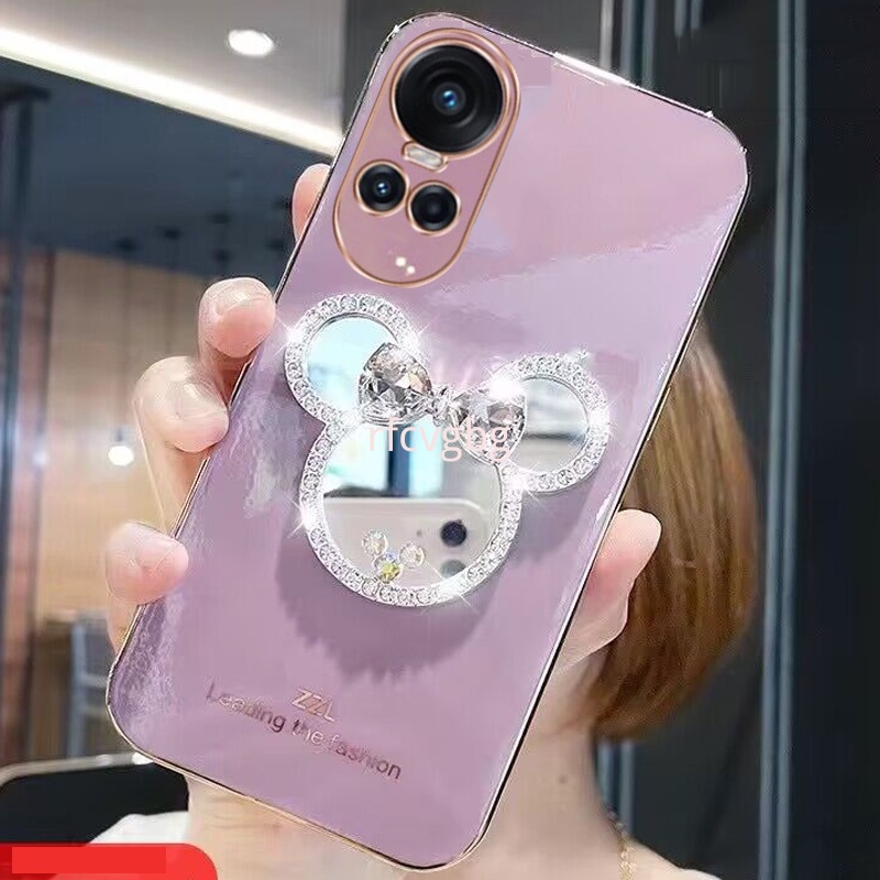 Ốp Điện Thoại Silicon Dẻo Gắn Gương Hình minnie Sang Trọng Cho oppo reno 10 5g oppo reno reno 10 pro 5g oppo reno 10 pro +