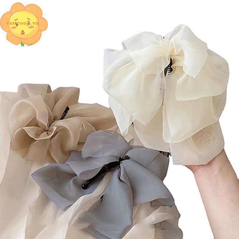 Vastji Kẹp Tóc Đuôi Ngựa Chất Liệu chiffon Đính Nơ Phong Cách vintage Cho Nữ vn