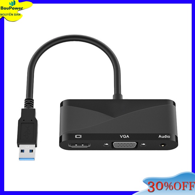 Boupower Bộ Chuyển Đổi hub 3 Trong 1 usb 3.0 Sang hd vga 1080p hd Tương Thích Với windows7 / 8 / 10 / 11 / os