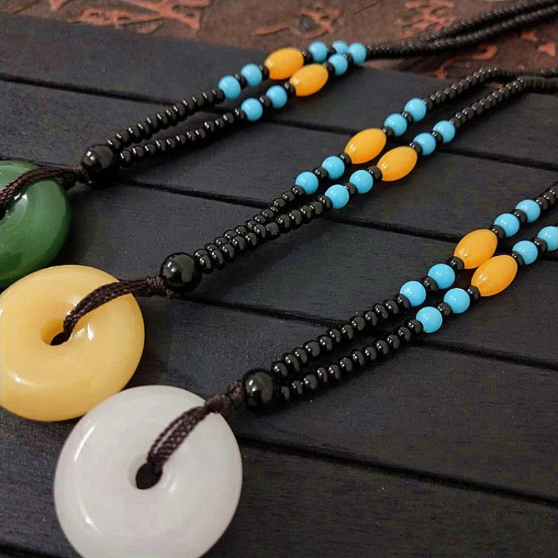 Vòng cổ Bùa May Mắn Mặt Đá Ngọc Bích vintage Thời Trang Cho Cặp Đôi