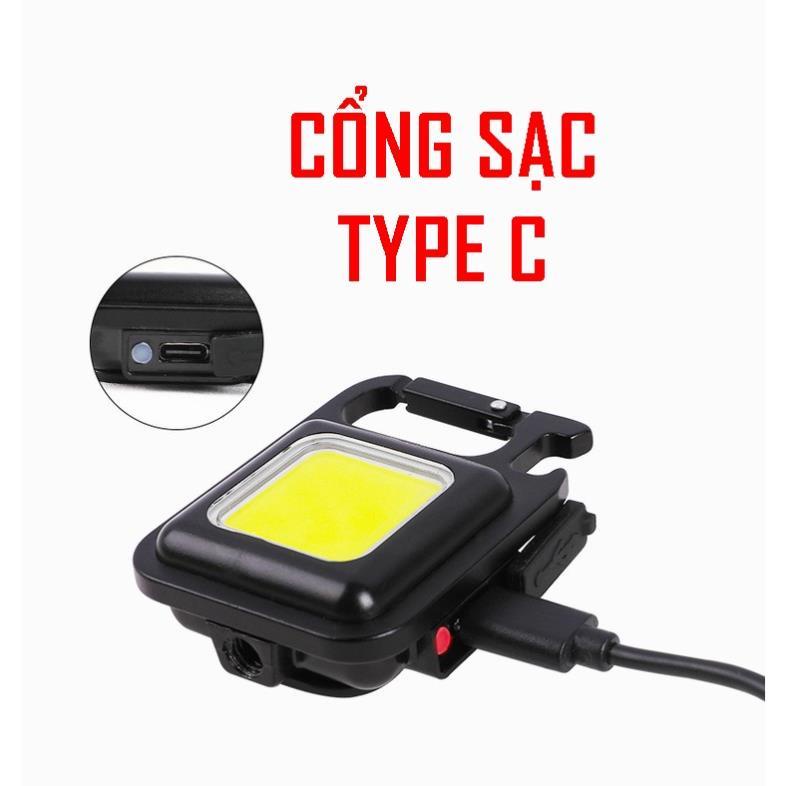 GIẢM GIÁ- Đèn Pin Led Mini Siêu Sáng COB - Đèn Pin Móc Khóa Dùng Mở Nắp Chai Đa Năng ,Tích điệ và Nhấp Nháy - Sạc Usb