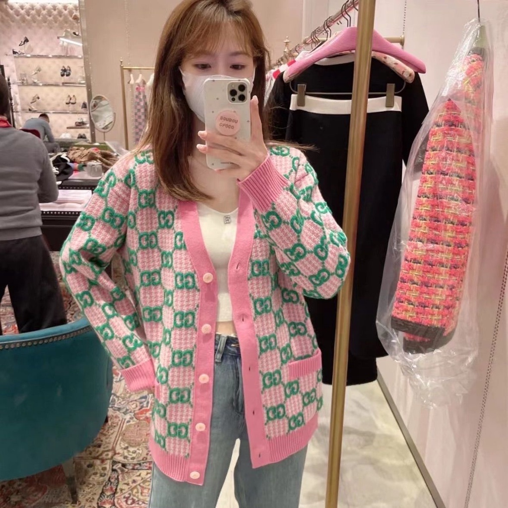 Áo Khoác cardigan Dệt Kim Tay Dài In Chữ Cái Phối Màu Tương Phản Thời Trang Thu Đông Hàng Mới 2023