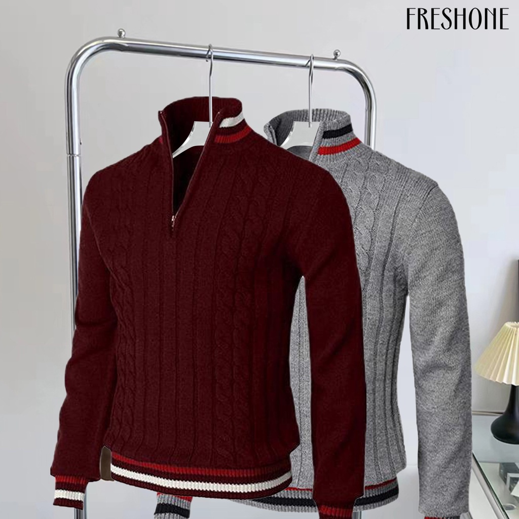 Áo sweater Cổ Lọ Tay Dài Có Dây Kéo Phối Màu Sắc Thời Trang Xuân Thu Cho Nam