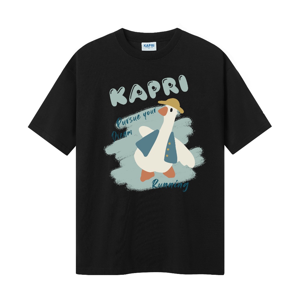 Kapri - Pursue your dream tee/Black-Cream - Áo thun unisex nam nữ hình con vịt 100% cotton 2 chiều 250GSM màu đen - kem