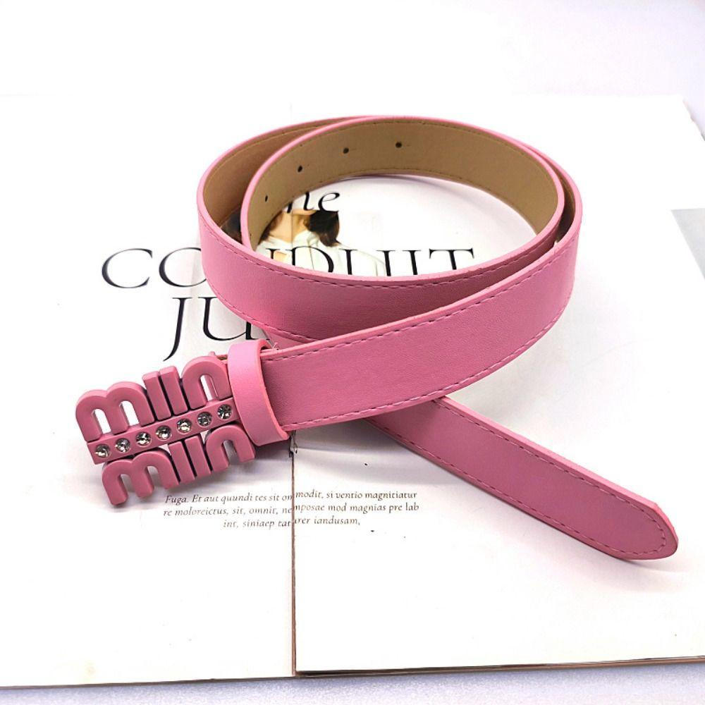 Thắt Lưng Da pu Khóa Kim Loại Tròn Khắc Chữ miu y2k Đính Đá Kiểu vintage