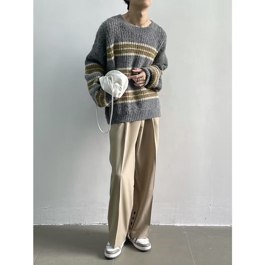 Áo sweater Dệt Kim Kẻ Sọc Màu Sắc Tương Phản Phong Cách Hàn Quốc Thời Trang Thu Đông Cao Cấp Cho Nam