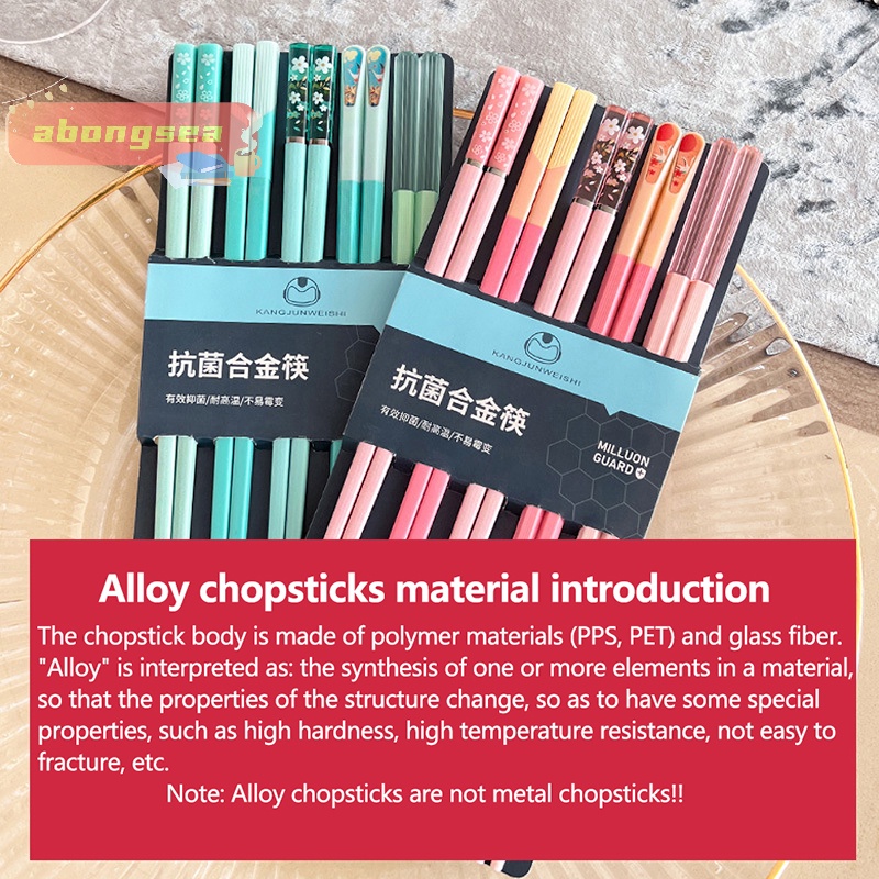 Abongsea Bộ 5 Đôi Đũa Hợp Kim Ăn Uống Năm Màu Có Thể Tái Sử Dụng