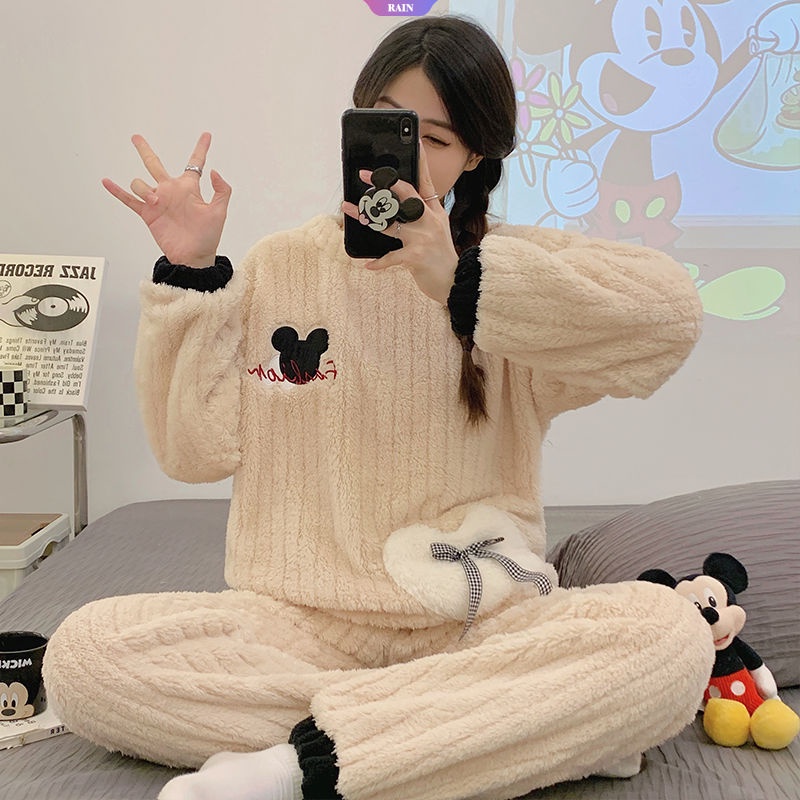 Bộ Đồ Ngủ Lông Cừu San Hô Dày Dặn Ấm Áp Thêu Hình doraemon Cho Nữ