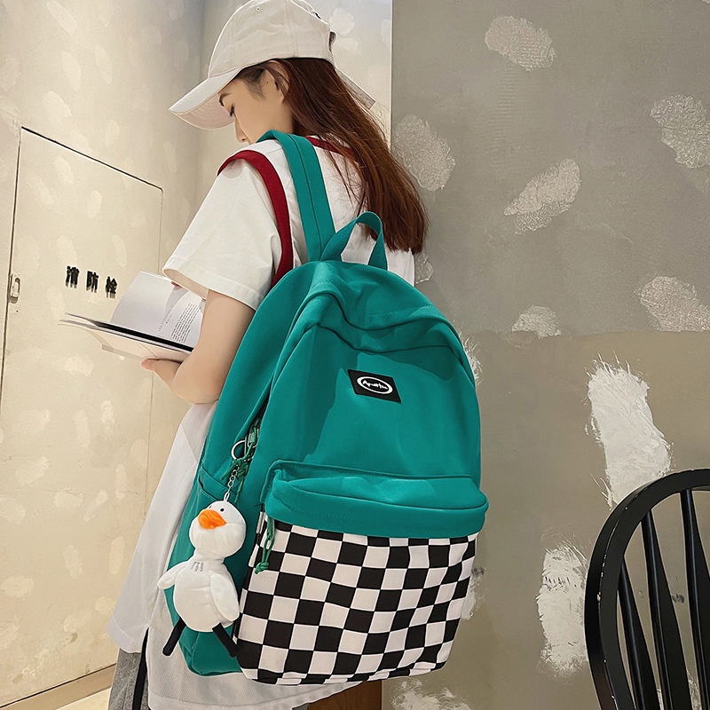 Laz Nigori  Ba Lô Đi Học Họa Tiết Ca Rô Đơn Giản Sức Chứa Lớn Phong Cách Hàn Quốc