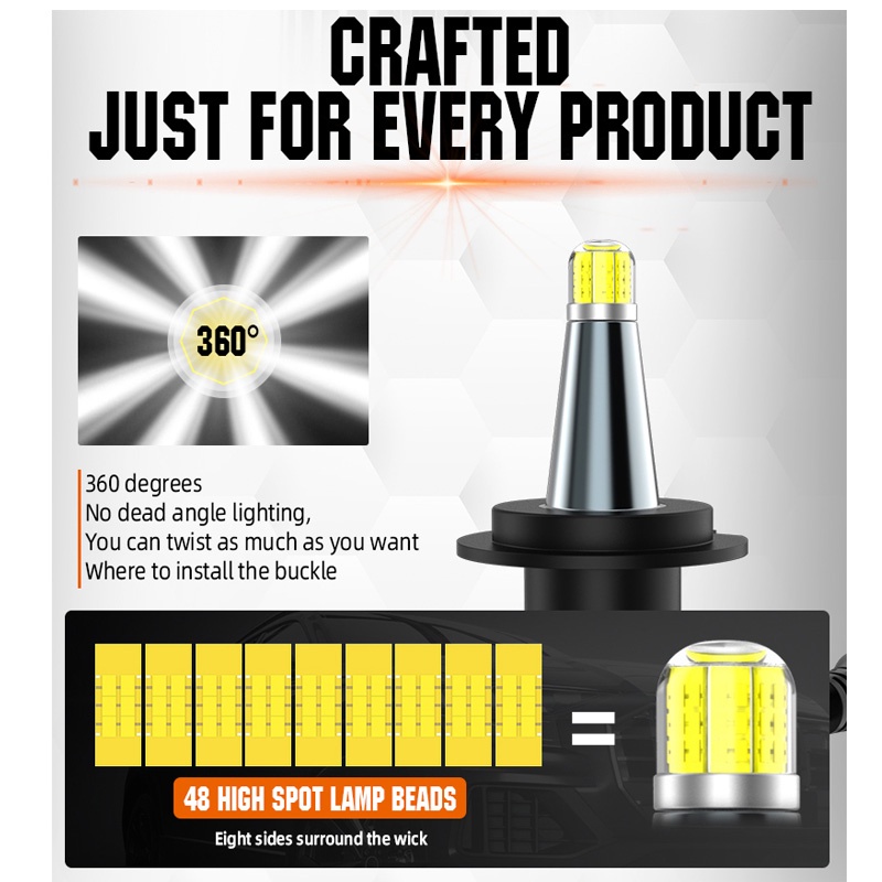 2 Đèn Pha Ô Tô 360 Độ led h7 22000lm h1 h11 h9 h8 h3 9005 hb3 9006 hb4 9012 H2 d1s d2s d3s d4s 6000k 12v