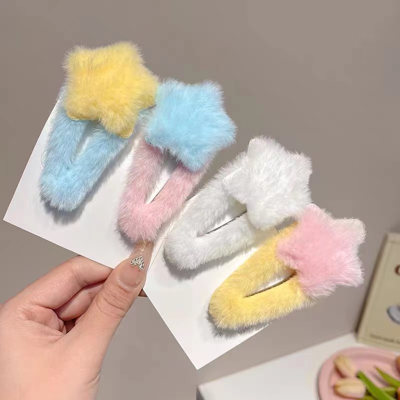 Kẹp Tóc Hình Ngôi Sao Bằng Lông Nhung Dễ Thương Xinh Xắn Thời Trang Thu Đông Cho Nữ