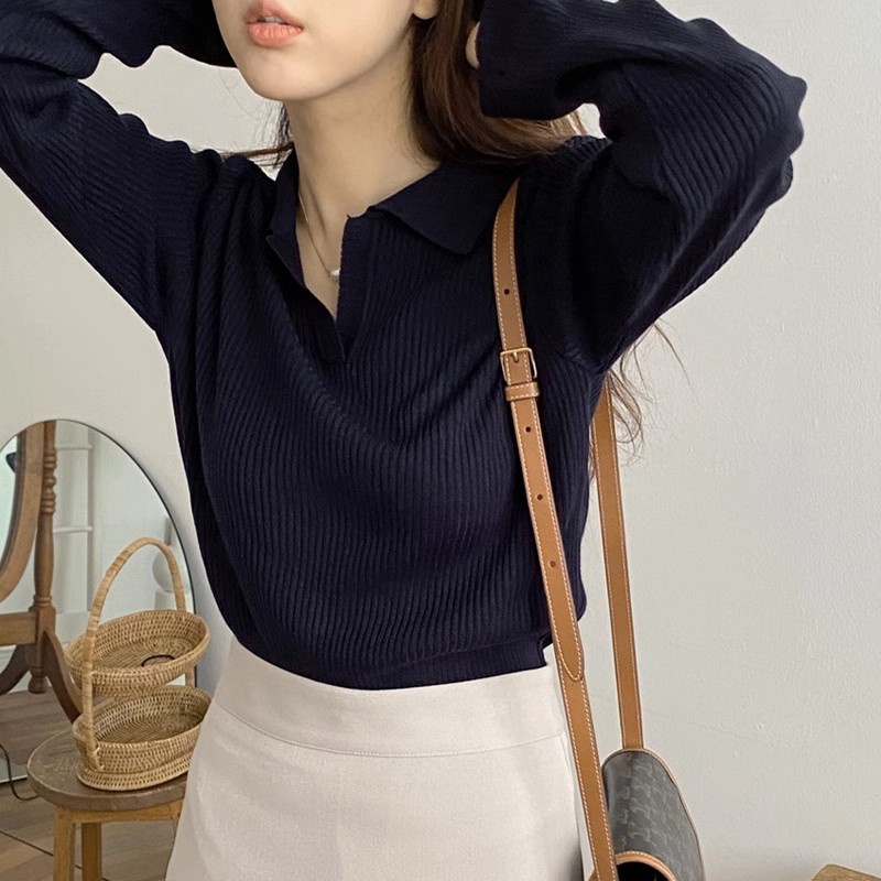 Ielgy Áo sweater Dệt Kim Màu Cà Phê Đơn Giản Đa Năng Phong Cách Hàn Quốc Cho Nữ