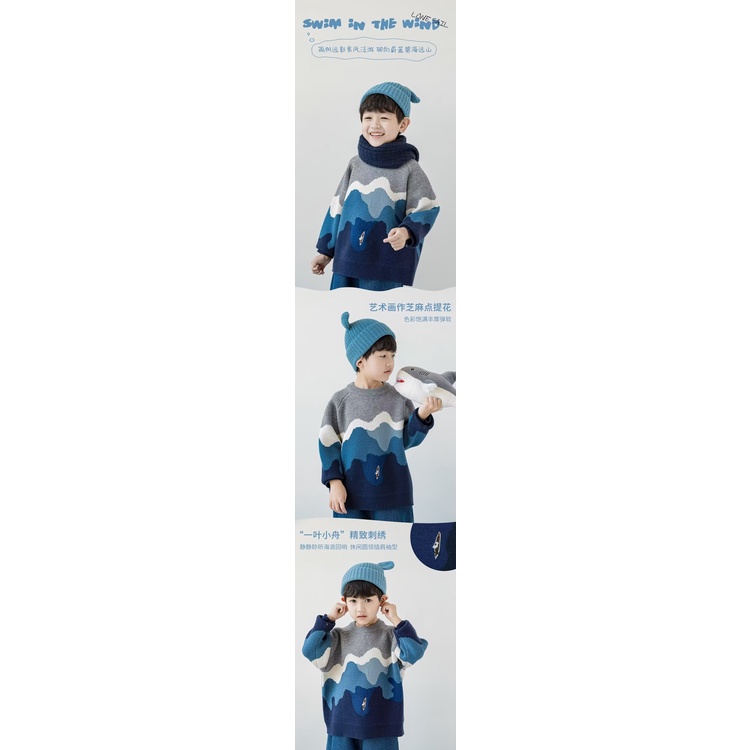 Áo sweater Cổ Tròn Thêu Họa Tiết Màu Sắc Tương Phản Thời Trang Thu Đông Cho Bé Trai