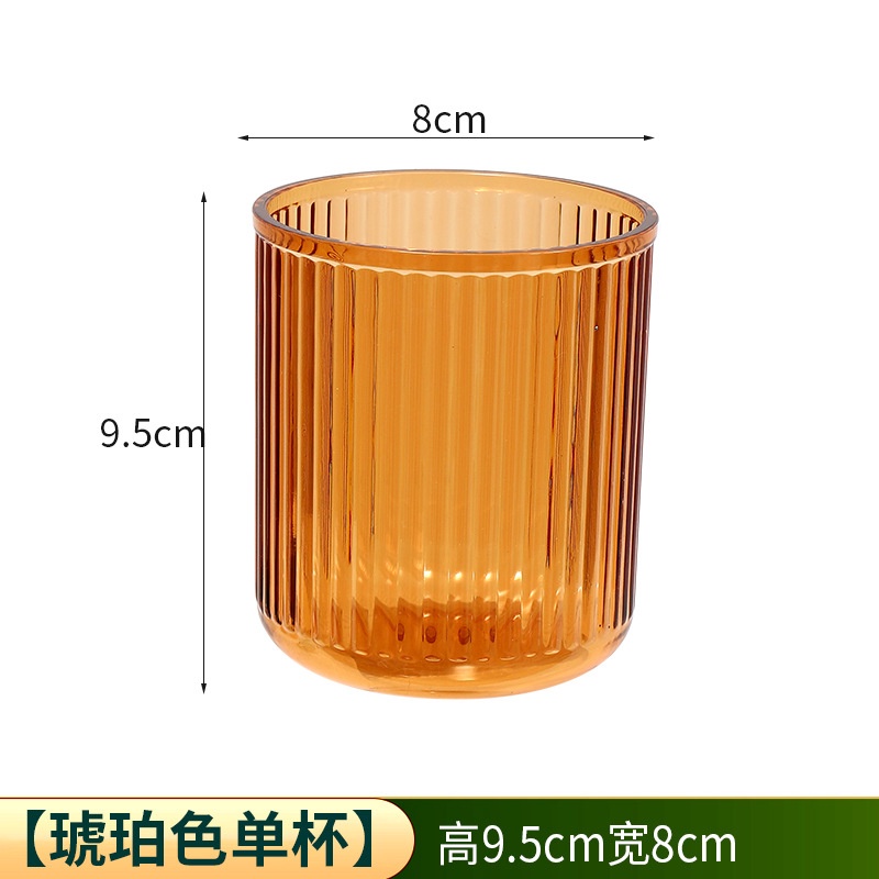 Khay 2 cốc đựng bàn chải kem đánh răng súc miệng vân sọc phong cách Bắc Âu 8x9.5cm