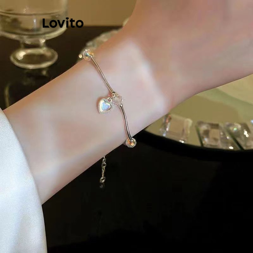 Lovito Vòng tay trái tim trơn đơn giản cho nữ LNA32734 (Bạc)