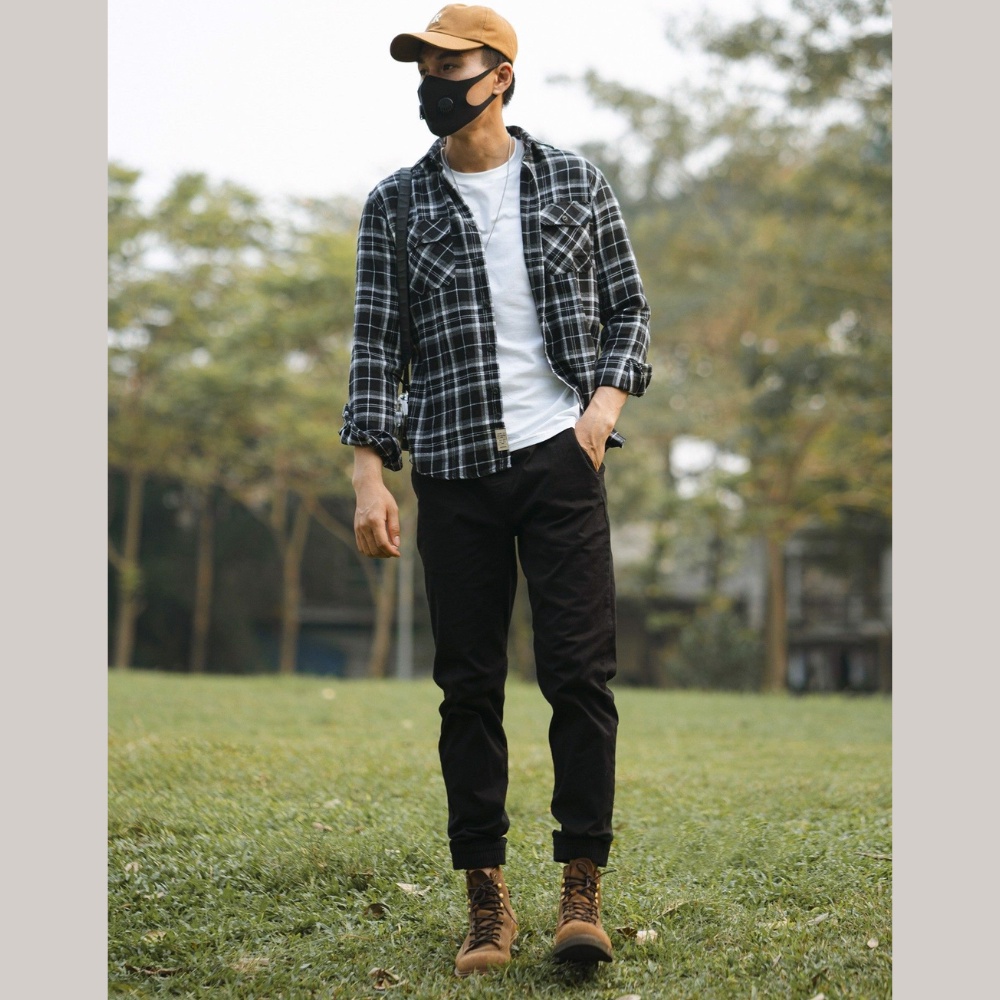Combo áo sơ mi kẻ caro phối quần jean năng động sozo somi 016 caro+jean 001