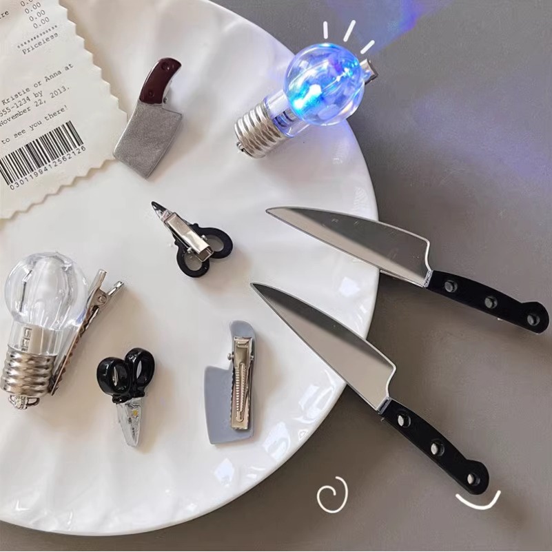 Papaozhu Kẹp Tóc Hình Kéo / Bóng Đèn led Nhỏ Dễ Thương Vui Nhộn Phong Cách Hàn Quốc Dành Cho Bạn Nữ / Trẻ Em