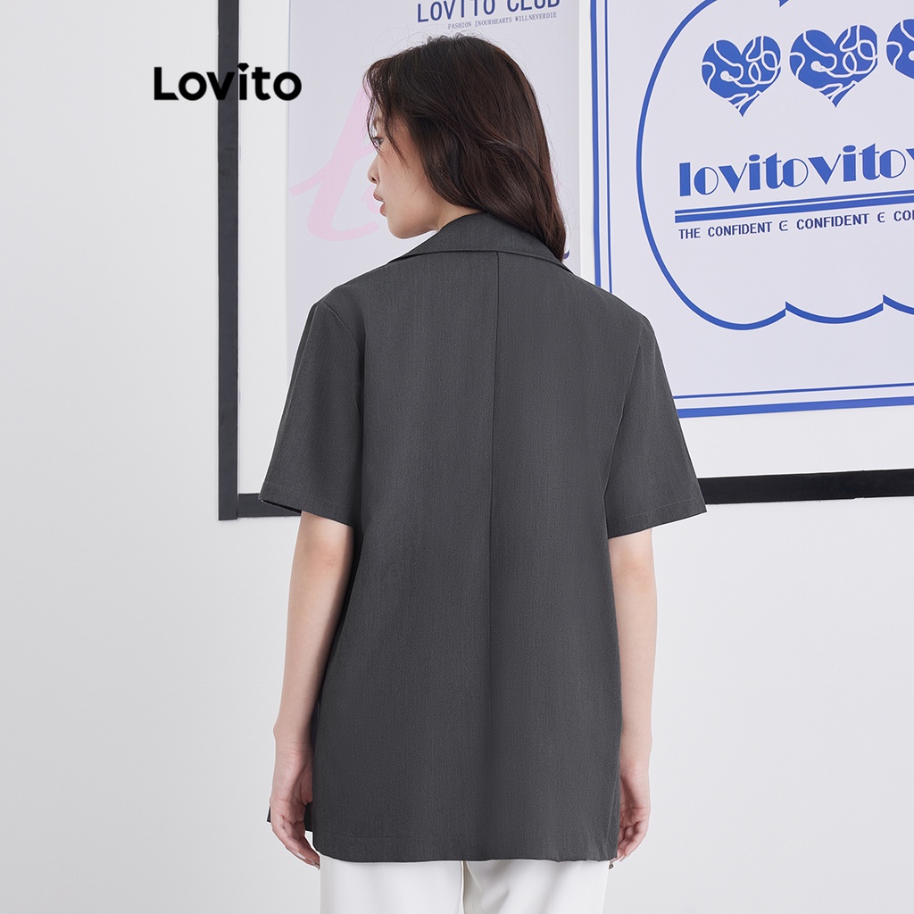 Áo blazer Lovito màu trơn phối hai nút phong cách thường ngày cho nữ L58AD060