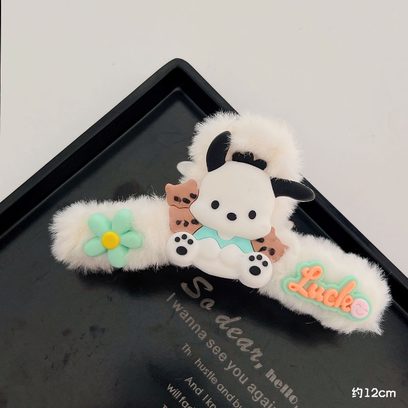 Kẹp Tóc Hình sanrio Phủ Lông Phong Cách Hàn Quốc Dễ Thương Cho Nữ