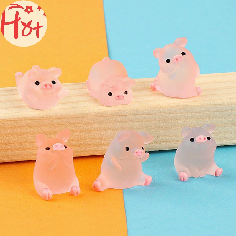 Jr set 6 Mô Hình Chú Heo Dạ Quang Trang Trí Tiểu Cảnh