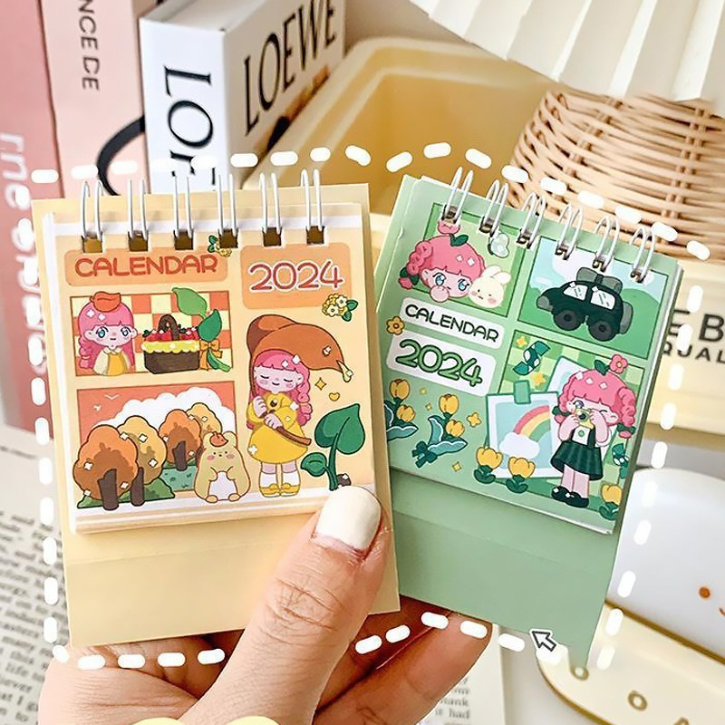Lịch 2024 / 65mm Để Bàn mini Hình Thỏ Và Hoa Dễ Thương