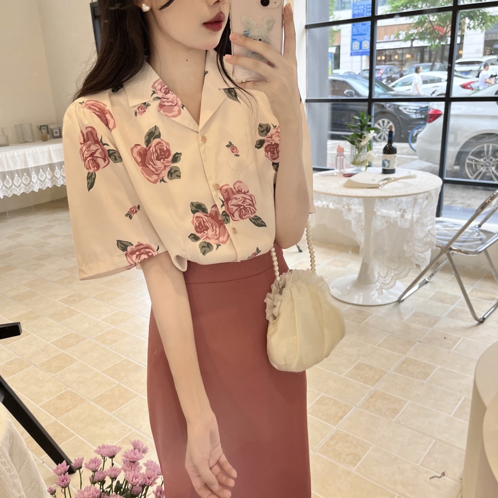 Set Áo Sơ Mi Hoa Hồng Và Chân Váy Phong Cách Pháp Thời Trang Mùa Hè 2023