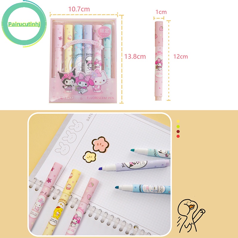 SANRIO Parucutin Hộp 6 Bút Màu Đa Năng Dễ Thương Cho Nữ