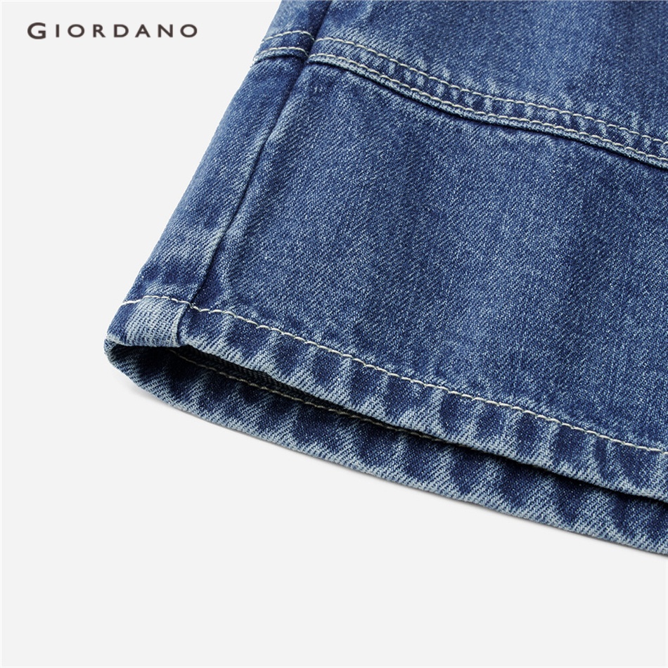 GIORDANO WOMEN Turn-down collar big pockets loose denim jacket 18373203