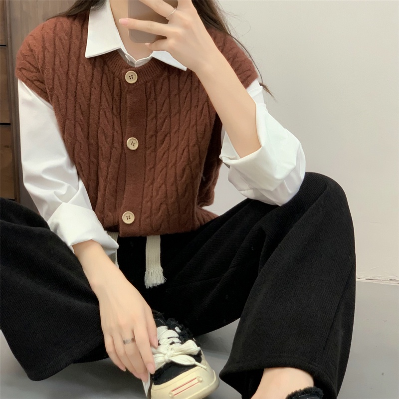 Banfamy Áo Khoác cardigan Dệt Kim Không Tay Phong Cách Hàn Quốc Thời Trang Thu Đông Dành Cho Nữ