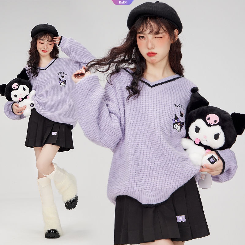 Áo sweater Dệt Kim Thêu Hoạt Hình sanrio cinnamoroll my melody kuromi pom pom purin v navy Leaderer y2k lolita