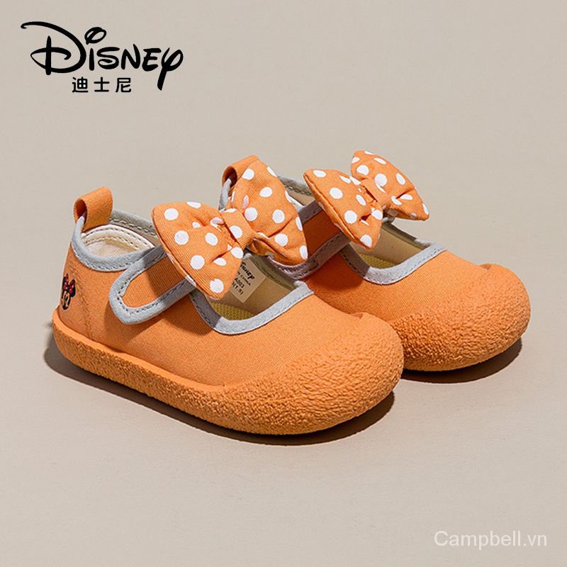 Disney Giày Búp Bê Vải Thoáng Khí Chống Trượt Chân In Hình Chuột minnie Thời Trang Xuân 2023 Cho Bé Gái