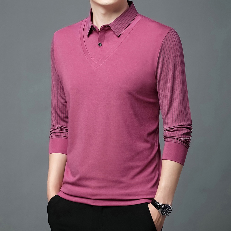 Áo polo Giả Hai Lớp Phong Cách Hàn Quốc Thời Trang Xuân Thu Cho Nam Trung Niên