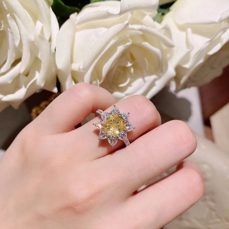 Nhẫn Bạc Đính Đá Kim Cương Toàn Diện Hình oval Sáng Tạo Cho Nữ