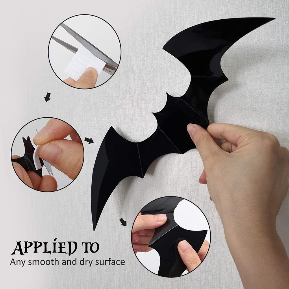Set 60 / 24 Sticker 3d Hình Dơi Đen Trang Trí halloween