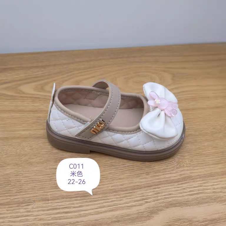 Giày búp bê cho bé có nơ đính thỏ xinh xắn siêu mềm siêu êm cho bé,  - Giày công chúa có quai ngang da PU chần trám C01