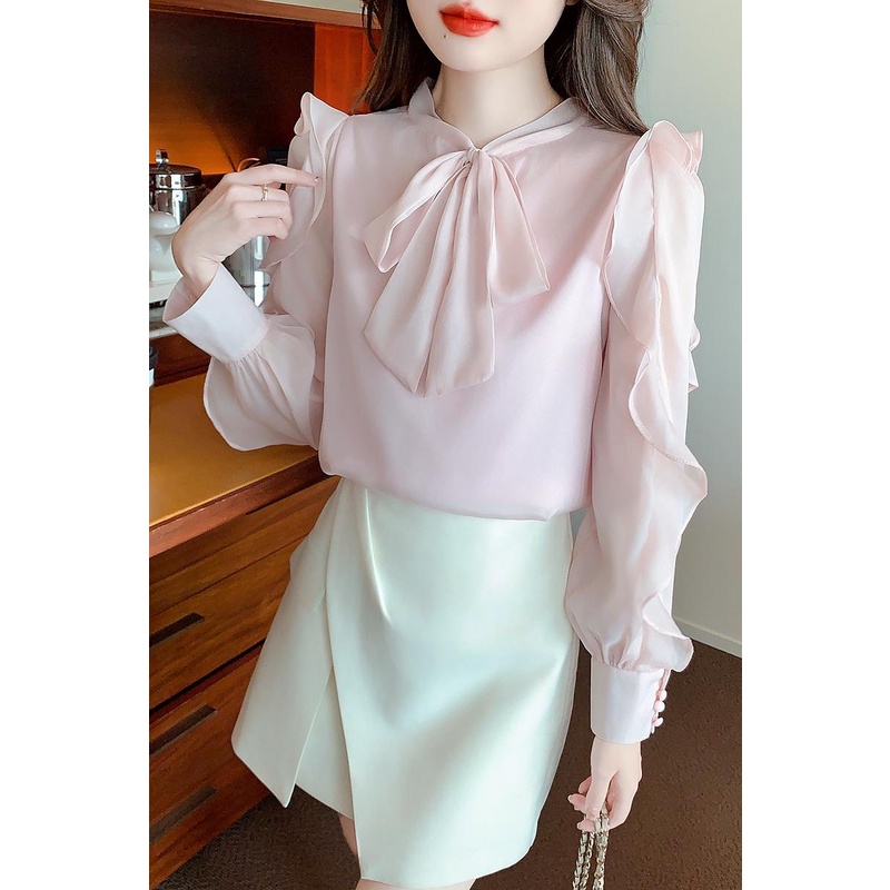 Áo Sơ Mi chiffon Tay Dài Phối Nơ Thời Trang Dành Cho Nữ
