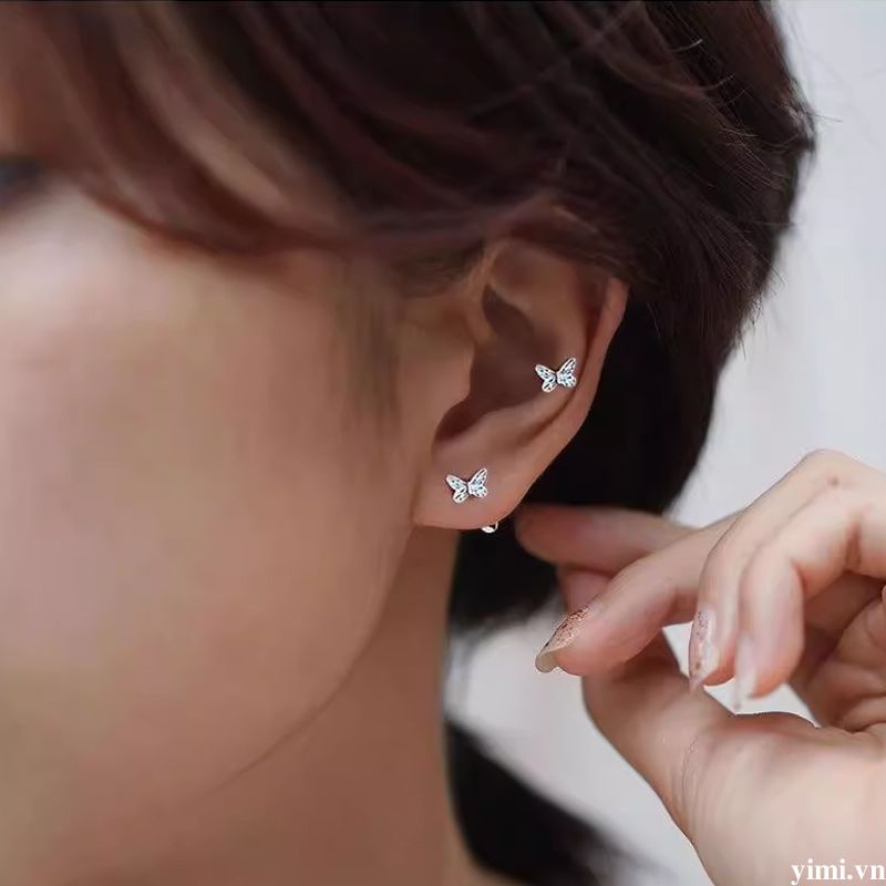 Bông Tai Mạ Bạc 925 Hình Bướm Đính Đá Thời Trang Hàn Quốc Cho Nữ