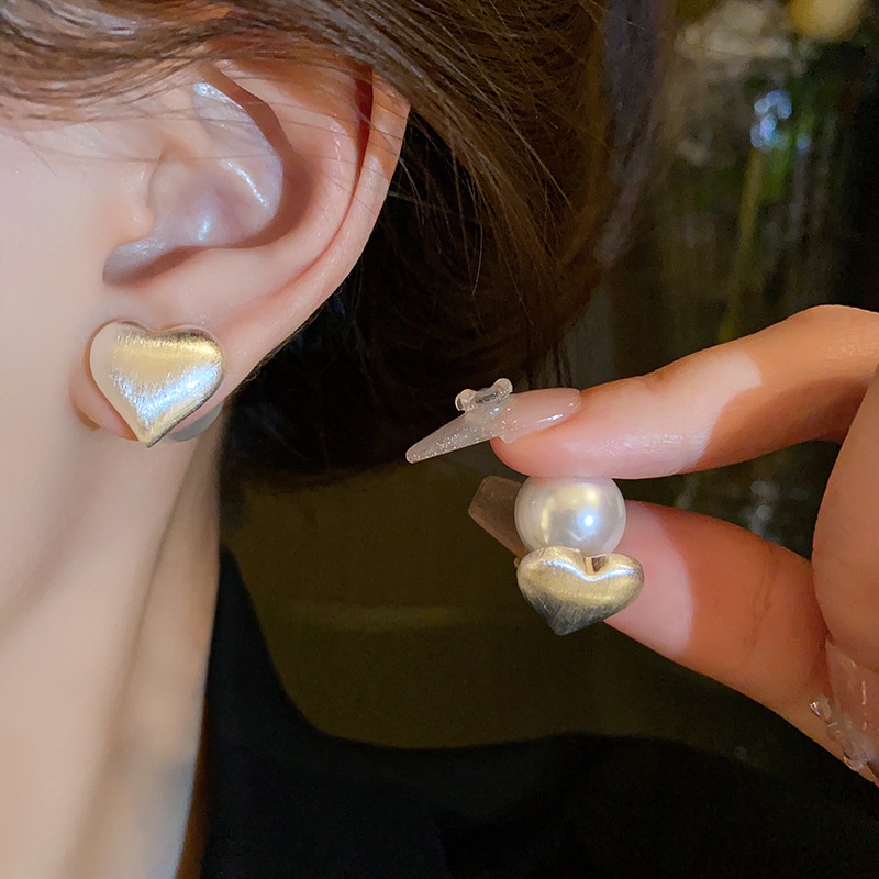 Bông Tai Mạ Bạc 2023 Hình Trái Tim Đính Ngọc Trai Thời Trang Phong Cách niche Mới